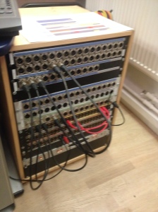 Patch bay for chill room and Hel 037. Pianos and bass guitar