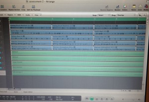 Arranged Drum loops in Blue and Midi in-putted chord variations in Green 
